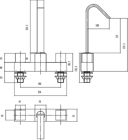 Technical image of Hudson Reed Zaro Bath Filler With Swivel Spout.