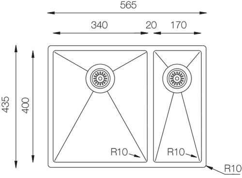 Technical image of UKINOX ColorX Flush Mount Kitchen Sink (565/435mm, Black).