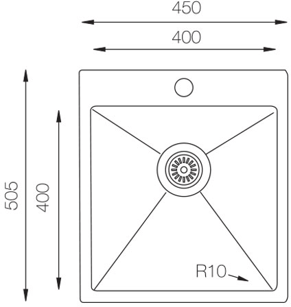 Technical image of UKINOX ColorX Flush Mount Kitchen Sink (450/505mm, Black).