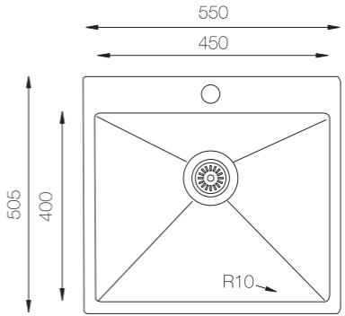 Technical image of UKINOX ColorX Flush Mount Kitchen Sink (550/505mm, Rose Gold).