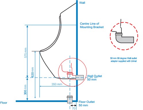 Example image of Waterless Urinal Vertical Elbow Connector Adapter 50/50.