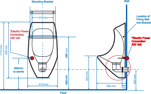 Technical image of Waterless Urinal 1 x Eco Urinal With Trap & ActiveCube (Polycarbonate).