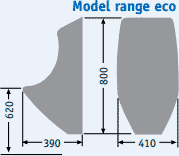 Technical image of Waterless Urinal 2 x Eco Urinal With Trap & ActiveCube (Polycarbonate).