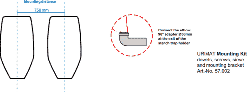 Technical image of Waterless Urinal 1 x Ceramic Urinal With Trap & ActiveCube.