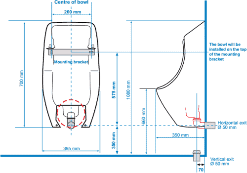 Technical image of Waterless Urinal 3 x Ceramic Urinal With Trap & ActiveCube.