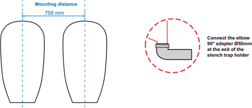 Technical image of Waterless Urinal 1 x Ceramic Compact Urinal With Trap & ActiveCube.