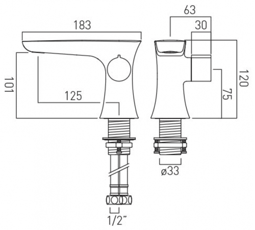 Technical image of Vado Altitude Progressive Basin Tap With Clic-Clac Waste (Bright Nickel).