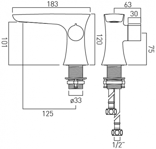 Technical image of Vado Altitude Progressive Basin Tap (Chrome).