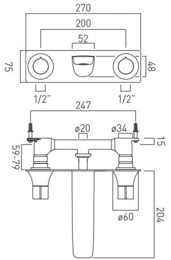 Technical image of Vado Altitude 3 Hole Wall Mounted Basin Tap (Brushed Gold).