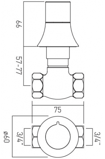 Technical image of Vado Altitude 3/4" Concealed Stop Shower Valve (Brushed Nickel).