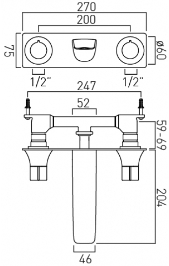 Technical image of Vado Altitude 4 Hole BSM & Wall Mounted Basin Tap Pack (Chrome).