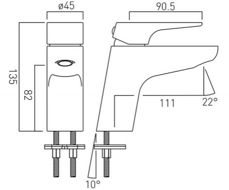 Technical image of Vado Ascent Mono Basin Mixer Tap (Chrome).