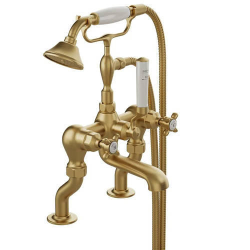 Example image of Vado Axbridge Basin & Bath Shower Mixer Tap Pack With Crosshead Handles (Brushed Brass).