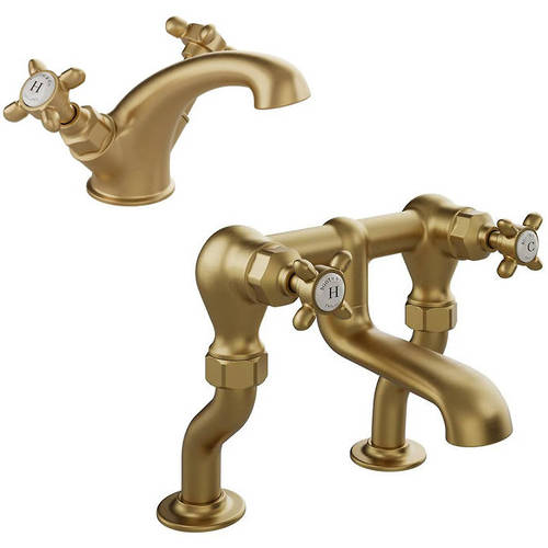 Larger image of Vado Axbridge Basin & Bath Filler Tap Pack With Crosshead Handles (Brushed Brass).