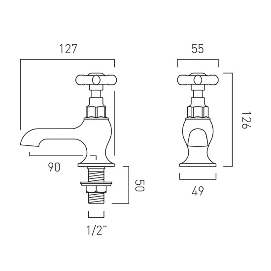 Technical image of Vado Axbridge Basin & Bath Tap Pack With Crosshead Handles (Brushed Brass).