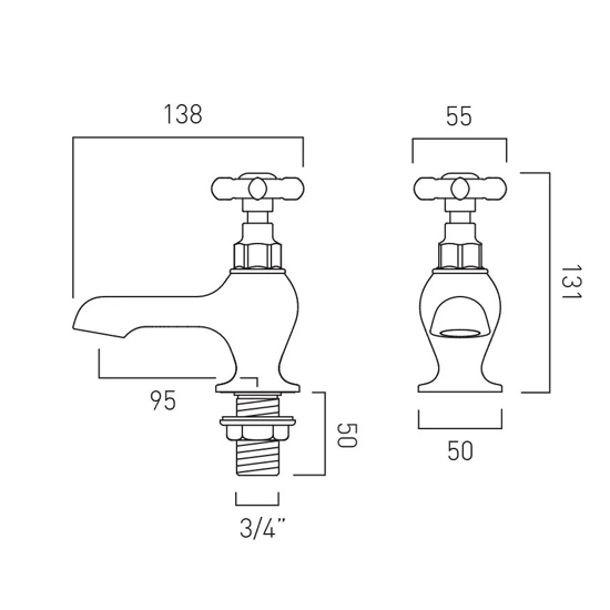 Technical image of Vado Axbridge Basin & Bath Tap Pack With Crosshead Handles (Brushed Brass).