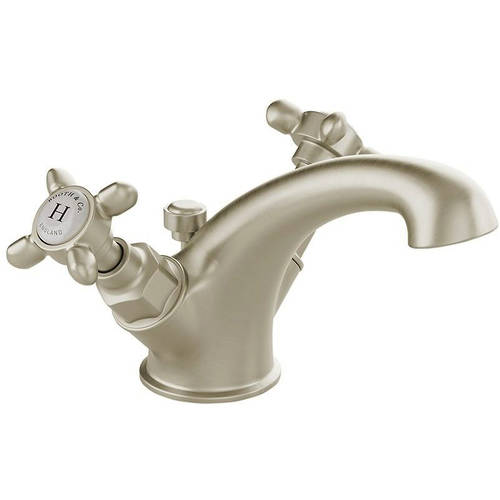 Larger image of Vado Axbridge Mono Basin Mixer Tap With Pop Up Waste & Crosshead Handles (Brushed Nickel).
