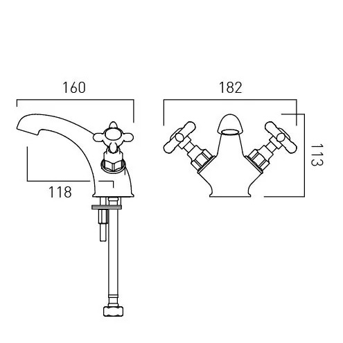 Technical image of Vado Axbridge Mono Basin Mixer Tap With Crosshead Handles (Brushed Nickel).