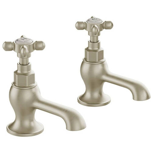 Larger image of Vado Axbridge Basin Taps With Crosshead Handles (Brushed Nickel, Pair).