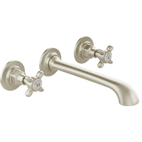 Larger image of Vado Axbridge Wall-Mounted Basin Mixer Tap With Crosshead Handles (Brushed Nickel, 3TH).