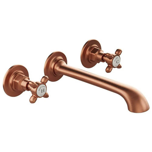 Larger image of Vado Axbridge Wall-Mounted Basin Mixer Tap With Crosshead Handles (Brushed Bronze, 3TH).