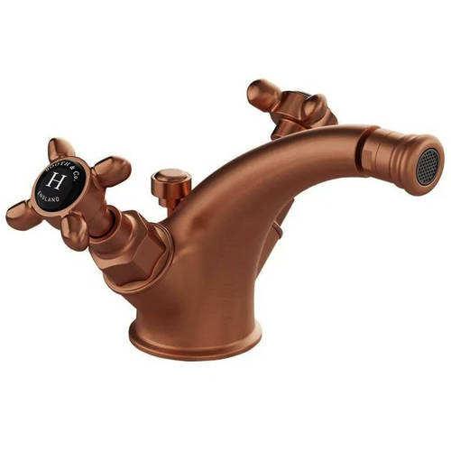Larger image of Vado Axbridge Mono Bidet Mixer Tap With Pop Up Waste & Crosshead Handles (Brushed Bronze).