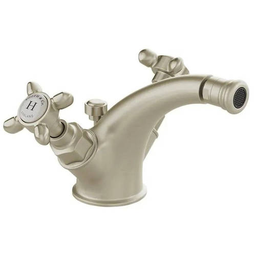 Larger image of Vado Axbridge Mono Bidet Mixer Tap With Pop Up Waste & Crosshead Handles (Brushed Nickel).