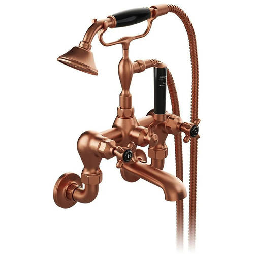 Larger image of Vado Axbridge Wall-Mounted Bath Shower Mixer Tap With Crosshead Handles (Brushed Bronze).