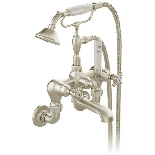 Larger image of Vado Axbridge Wall-Mounted Bath Shower Mixer Tap With Crosshead Handles (Brushed Nickel).