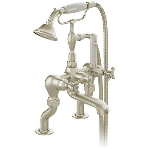 Larger image of Vado Axbridge Bath Shower Mixer Tap With Crosshead Handles (Brushed Nickel).