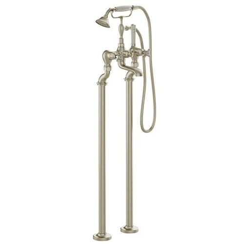 Larger image of Vado Axbridge Freestanding Bath Shower Mixer Tap With Crosshead Handles (Brushed Nickel).