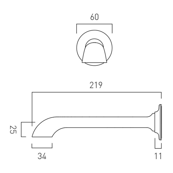 Technical image of Vado Axbridge Wall Mounted Bath Spout (Brushed Nickel).