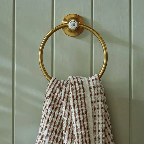 Example image of Vado Axbridge Traditional Towel Ring (Brushed Brass & White).