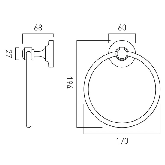 Technical image of Vado Axbridge Traditional Towel Ring (Chrome).