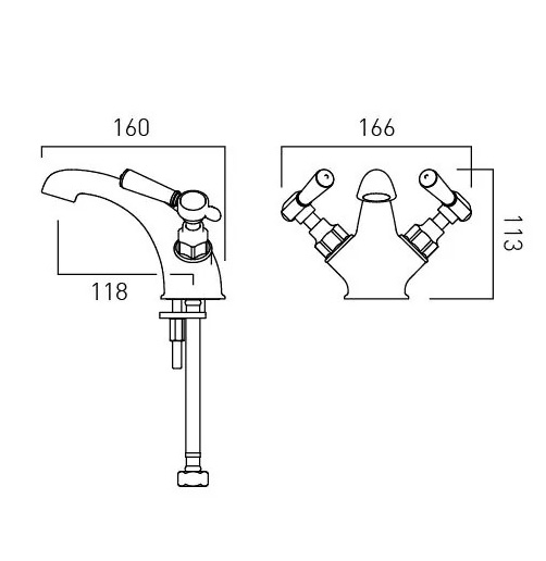 Technical image of Vado Axbridge Mono Basin Mixer Tap With Lever Handles (Brushed Bronze).