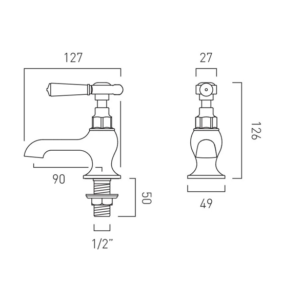 Technical image of Vado Axbridge Basin Taps With Lever Handles (Brushed Nickel, Pair).