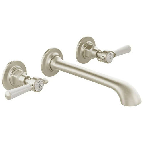 Larger image of Vado Axbridge Wall-Mounted Basin Mixer Tap With Lever Handles (Brushed Nickel, 3TH).
