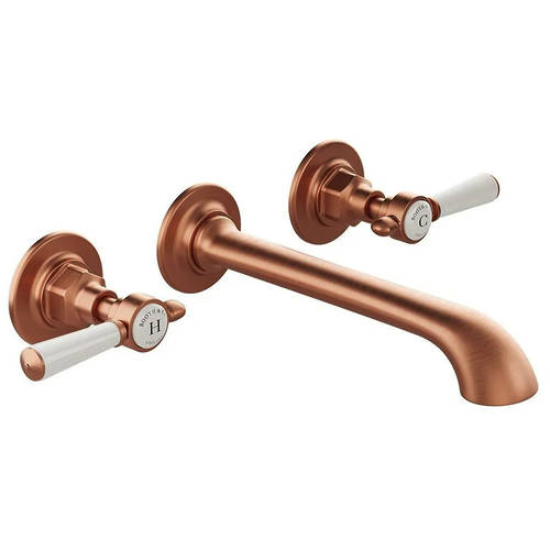 Larger image of Vado Axbridge Wall-Mounted Basin Mixer Tap With Lever Handles (Brushed Bronze, 3TH).