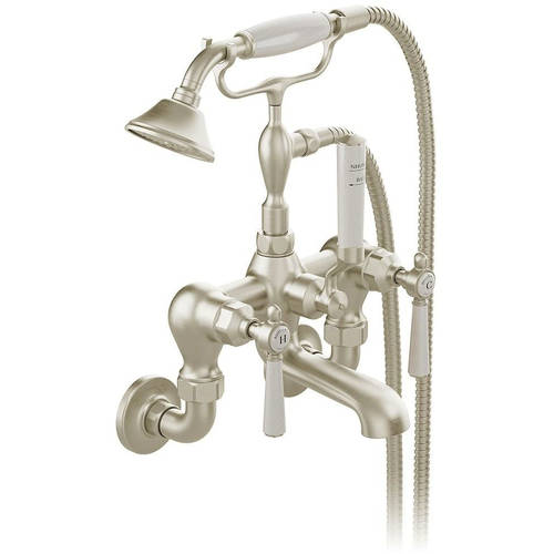 Larger image of Vado Axbridge Wall-Mounted Bath Shower Mixer Tap With Lever Handles (Brushed Nickel).