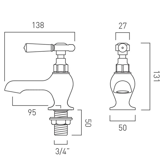 Technical image of Vado Axbridge Bath Taps With Lever Handles (Brushed Bronze, Pair).