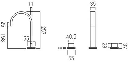 Technical image of Vado Geo Deck Mounted 3 Hole Basin Mixer Tap (Chrome).