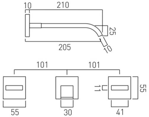 Technical image of Vado Geo Wall Mounted Basin Mixer Tap With 220mm Spout (Chrome).