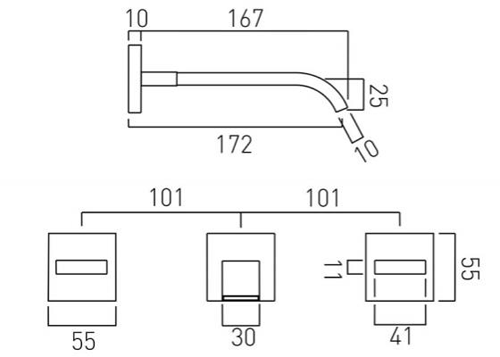 Technical image of Vado Geo Wall Mounted Basin Mixer Tap With 167mm Spout (Chrome).