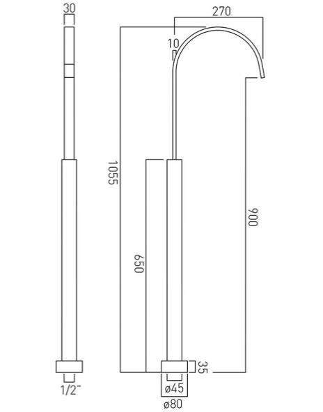 Technical image of Vado Geo Floor Standing Bath Spout (Chrome).