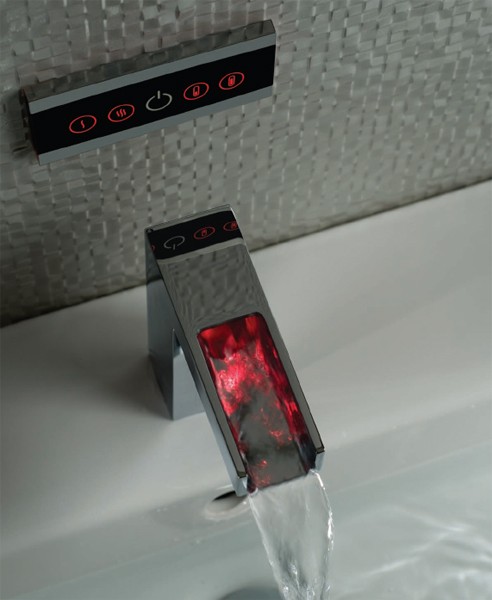 Example image of Vado Identity LED Waterfall Basin Tap With Wall Mounted Control Panel.