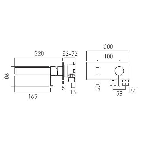 Technical image of Vado Edit Wall Mounted Basin Mixer Tap (Brushed Gunmetal).