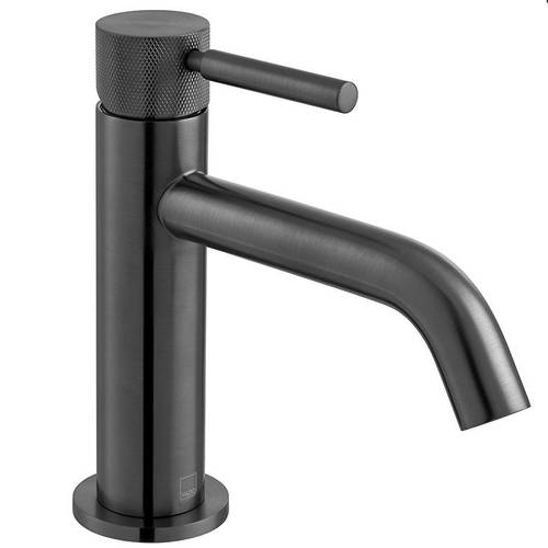 Larger image of Vado Origins Slimline Mono Basin Mixer Tap With Knurled Accents (Brushed Black).