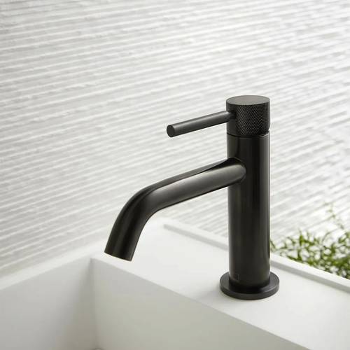 Example image of Vado Origins Slimline Mono Basin Mixer Tap With Knurled Accents (Brushed Black).