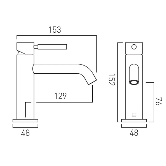 Technical image of Vado Origins Slimline Mono Basin Mixer Tap With Knurled Accents (Brushed Nickel).