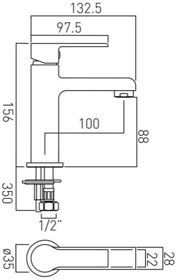 Technical image of Vado Ion Mini Basin Mixer Tap (Chrome).